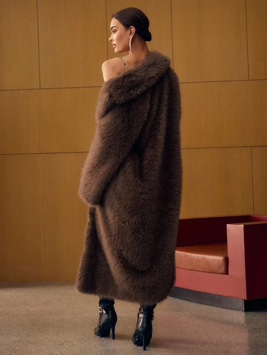 PREMIUM WOMENS FAUX FUR COLLAR MIDLENGTH COAT AUTUMNWINTER