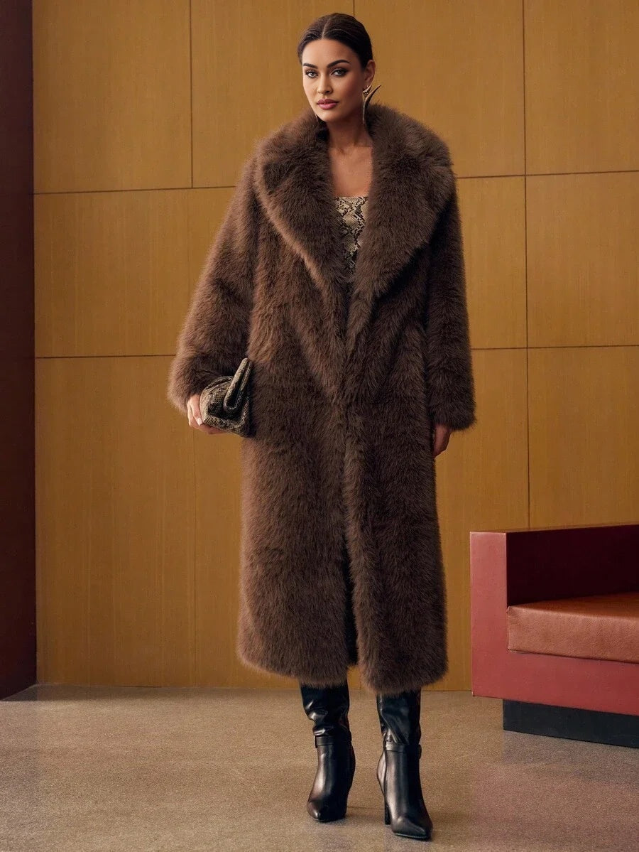 PREMIUM WOMENS FAUX FUR COLLAR MIDLENGTH COAT AUTUMNWINTER