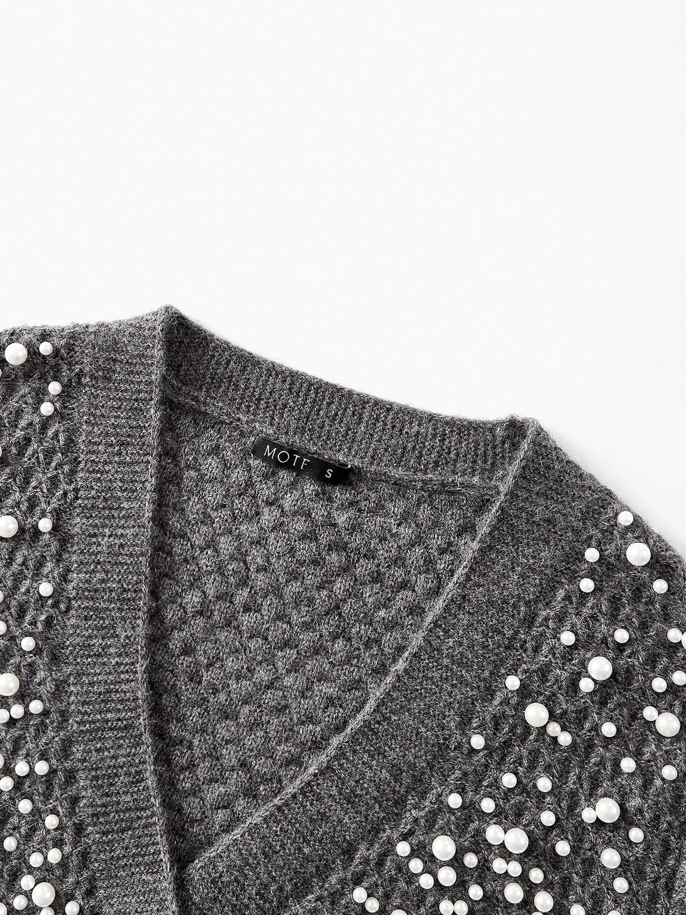 PREMIUM WOMENS FAUX PEARLS EMBELLISHED KNITTED CARDIGAN AUTUMNWINTER