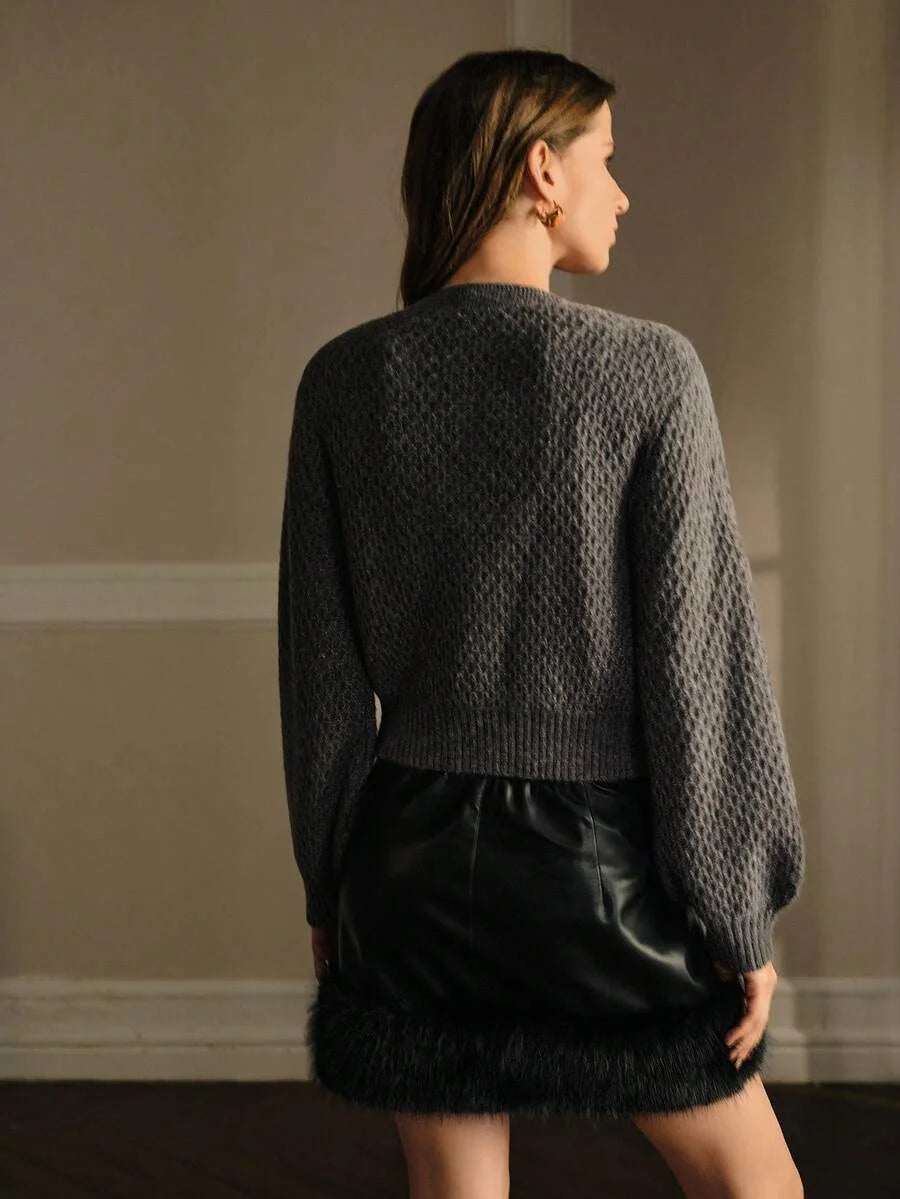 PREMIUM WOMENS FAUX PEARLS EMBELLISHED KNITTED CARDIGAN AUTUMNWINTER