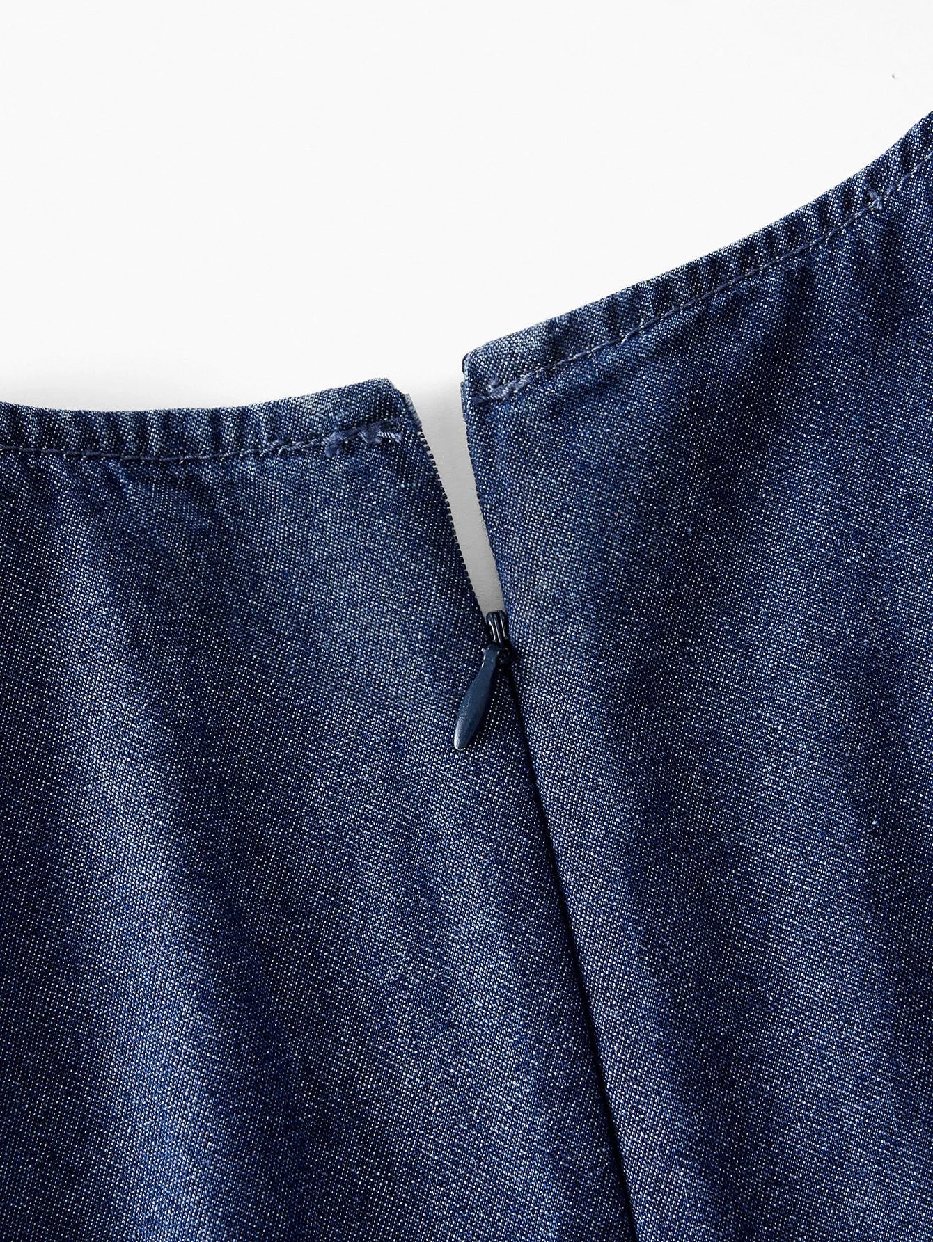 PREMIUM Womens Floral Embroidery Round Neck Short Sleeve Casual Denim Dress