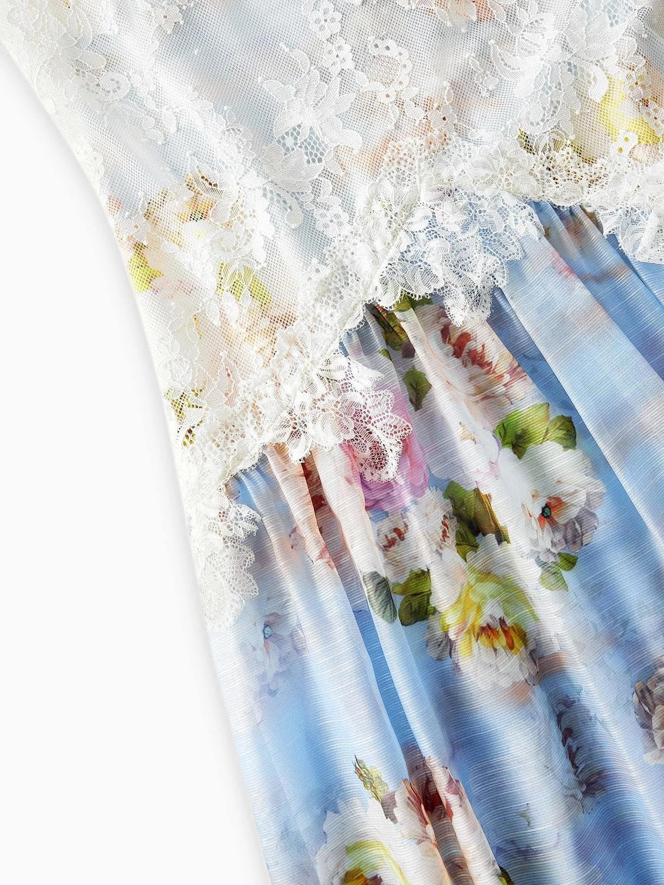 PREMIUM WOMENS FLORAL LACE SPLICE ASYMMETRIC HEM ELEGANT ROMANTIC MIDLENGTH DRESS