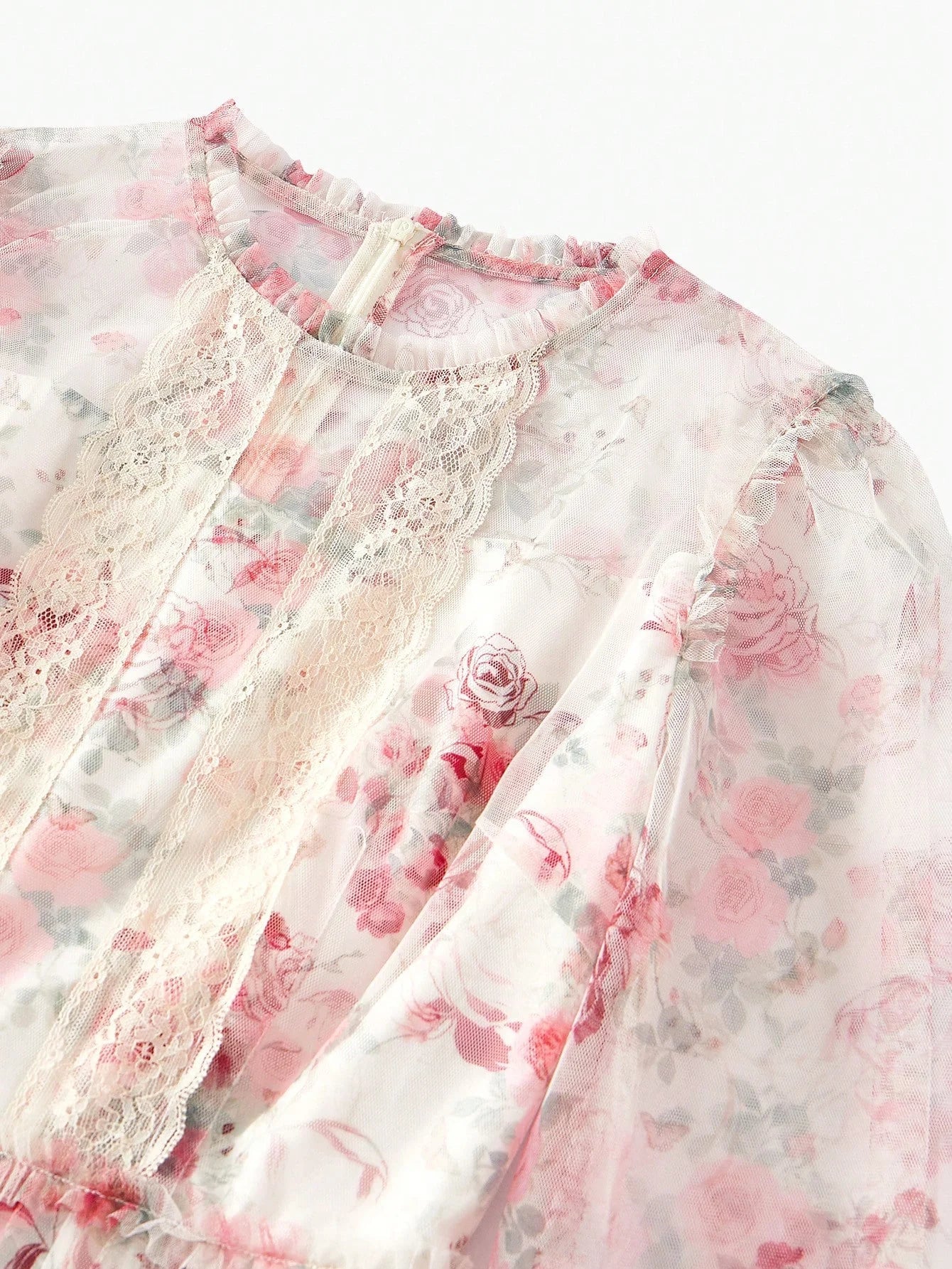 PREMIUM WOMENS FLORAL PRINT MESH amp LACE LONG SLEEVE DRESSSPRINGSUMMER