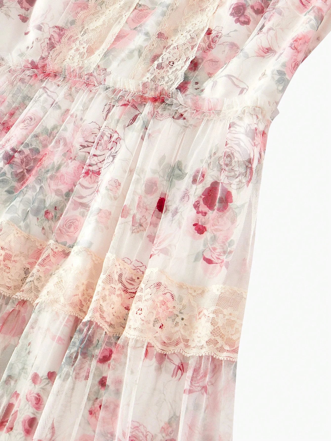 PREMIUM WOMENS FLORAL PRINT MESH amp LACE LONG SLEEVE DRESSSPRINGSUMMER