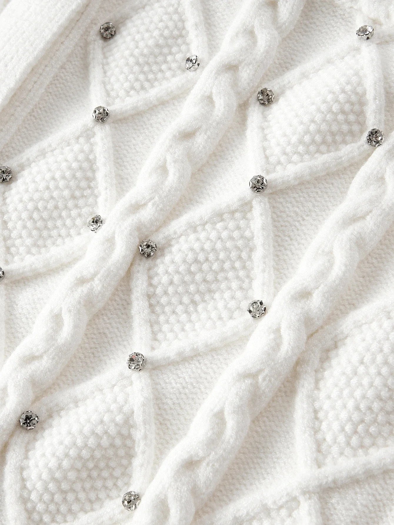 PREMIUM WOMENS FUR COLLAR RHINESTONE KNITTED BELTED CARDIGAN AUTUMNWINTER