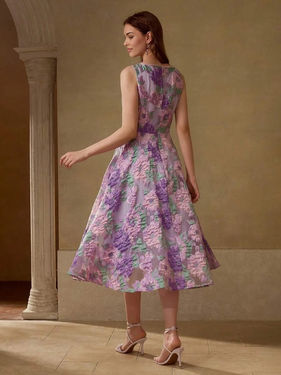 PREMIUM WOMENS JACQUARD DEEP VNECK MIDLENGTH DRESS SUMMER