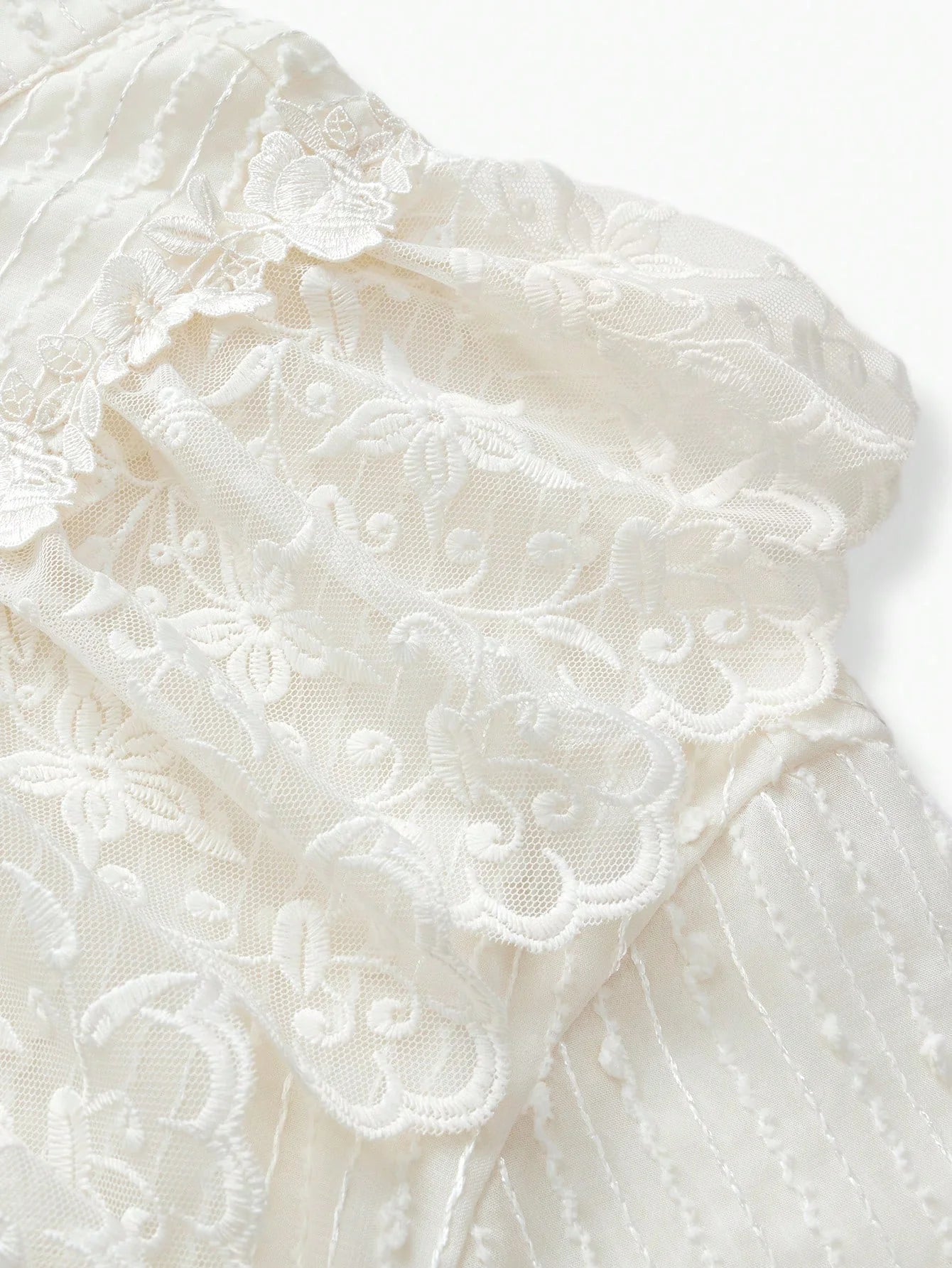 PREMIUM WOMENS JACQUARD LACE RUFFLE TRIM GODET HEM LONG DRESS