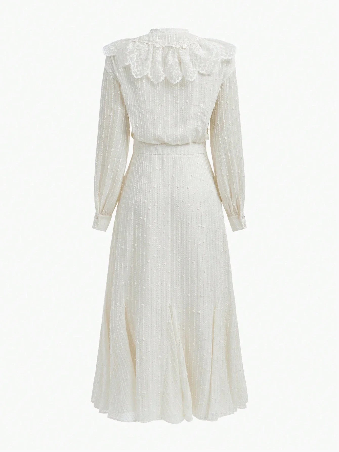 PREMIUM WOMENS JACQUARD LACE RUFFLE TRIM GODET HEM LONG DRESS