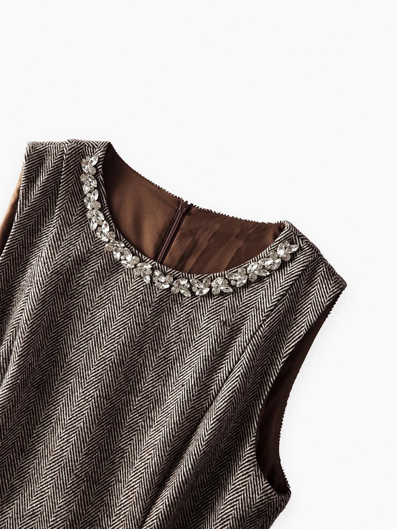 PREMIUM WOMENS JACQUARD SLEEVELESS WAIST GATHERED HEM DRESS AUTUMNWINTER