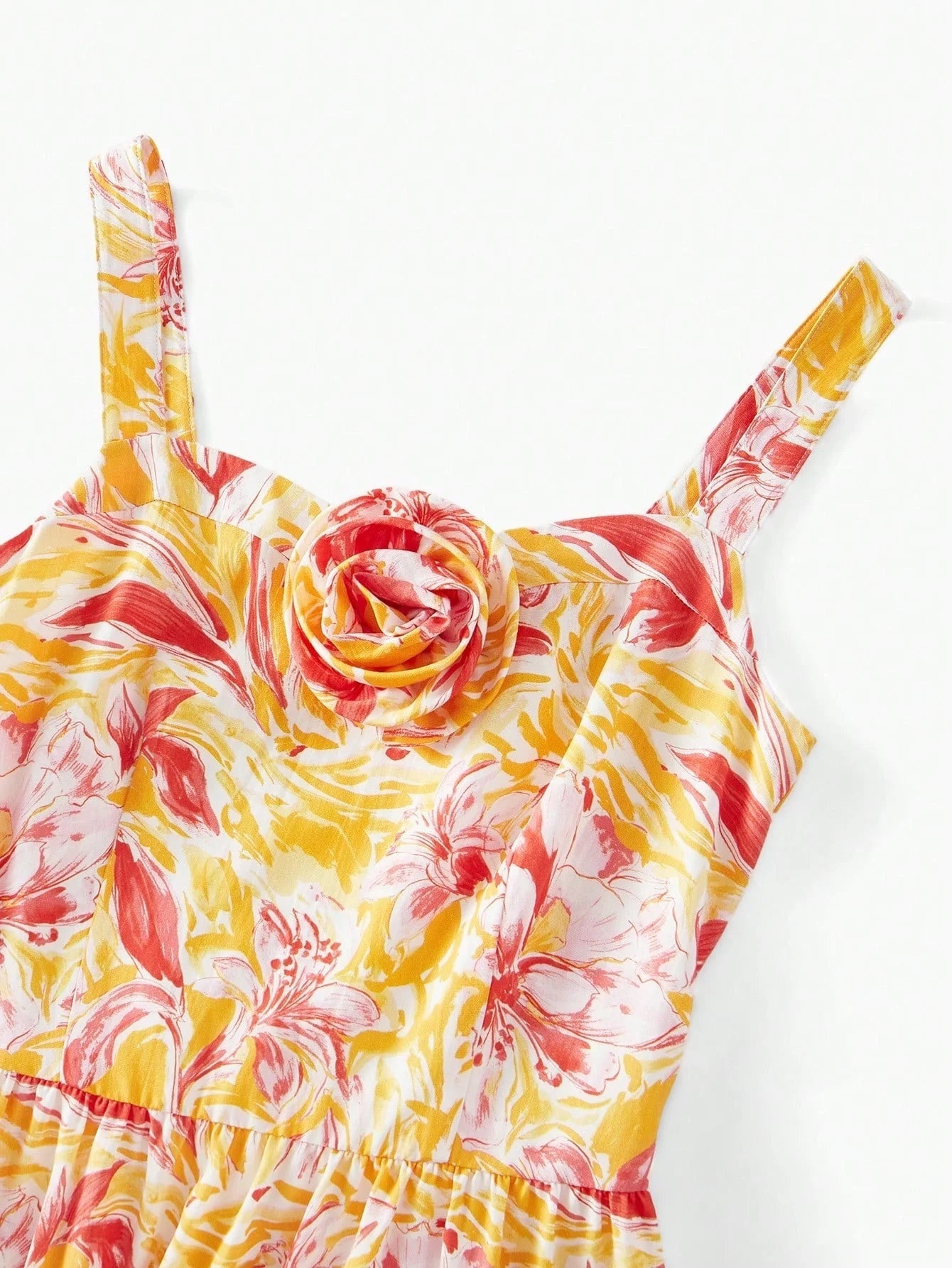 PREMIUM WOMENS LINEN FLOWER PRINT STEREO FLORAL GATHERED MIDI DRESS SUMMER VACATION DRESS