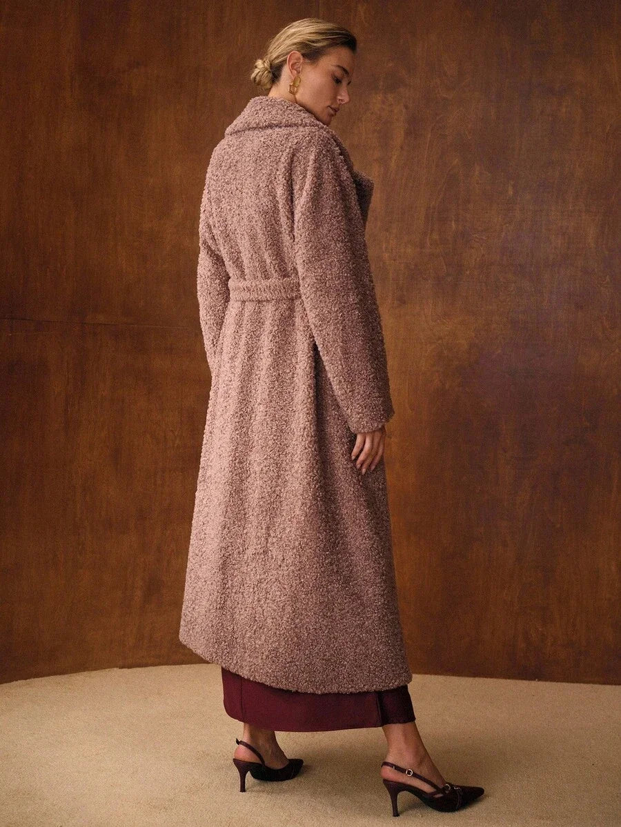 PREMIUM WOMENS LONG FAUX FUR CINCHED WAIST JACKET AUTUMNWINTER