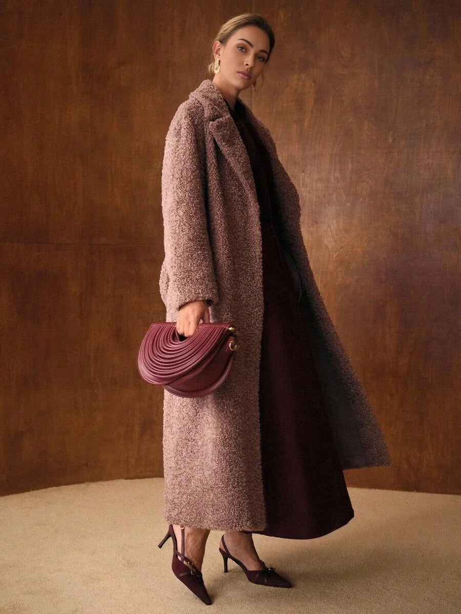 PREMIUM WOMENS LONG FAUX FUR CINCHED WAIST JACKET AUTUMNWINTER