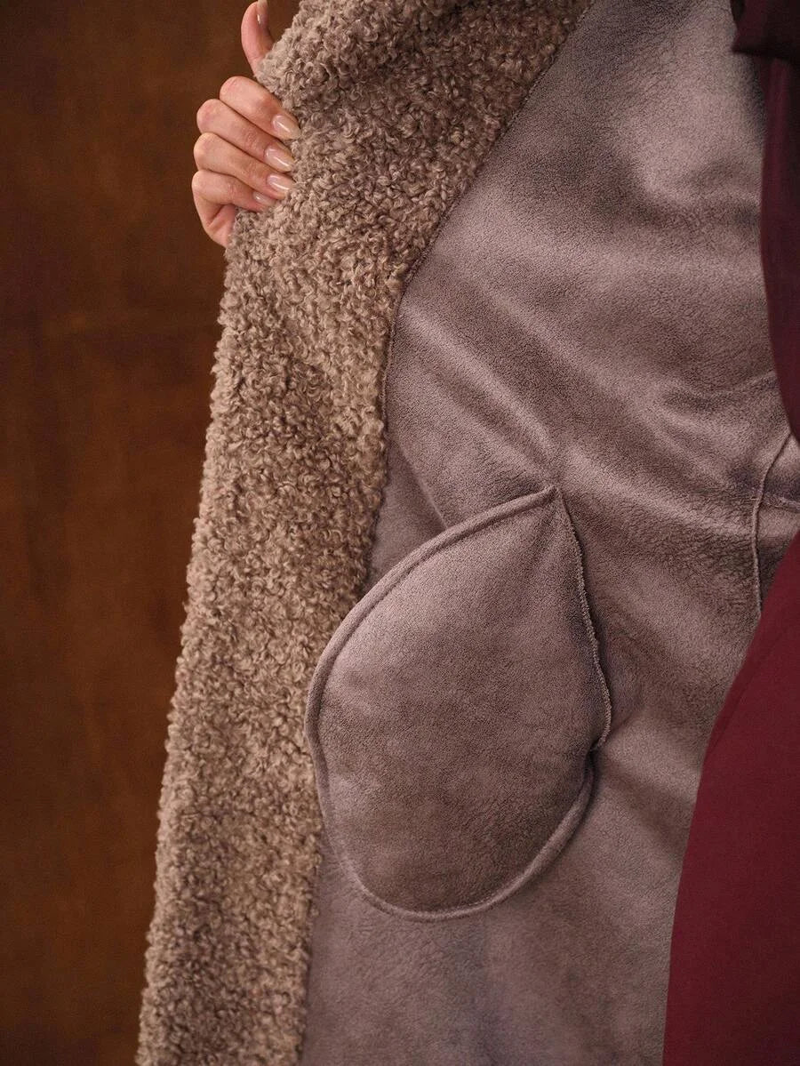 PREMIUM WOMENS LONG FAUX FUR CINCHED WAIST JACKET AUTUMNWINTER