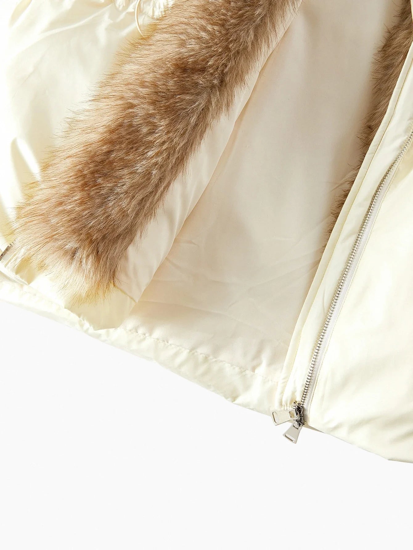 PREMIUM WOMENS LONG SLEEVE CONTRAST FURRY HOODED PADDED COAT AUTUMNWINTER