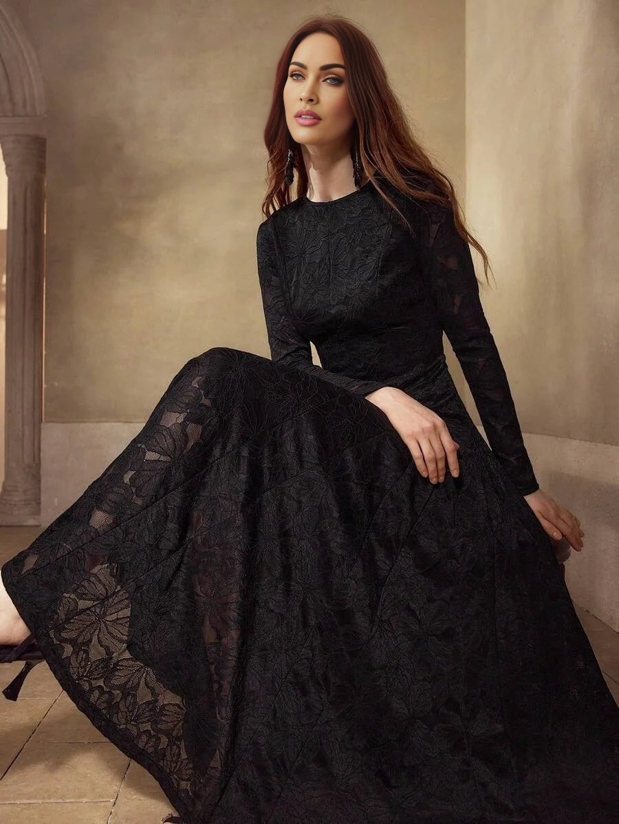 PREMIUM WOMENS LONG SLEEVE LACE EMBROIDERED CEREMONIAL DRESS