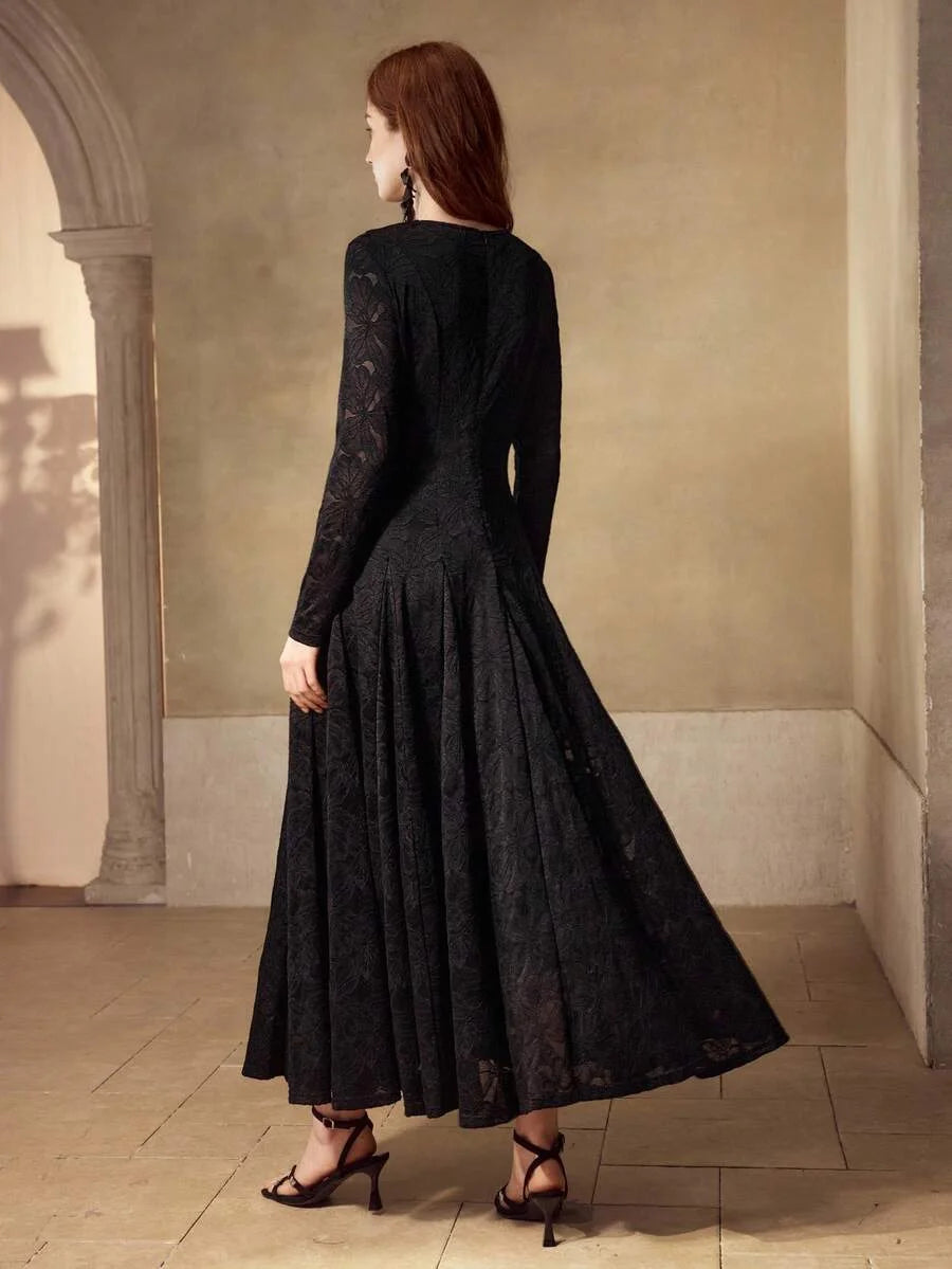 PREMIUM WOMENS LONG SLEEVE LACE EMBROIDERED CEREMONIAL DRESS