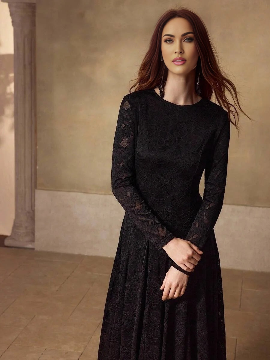PREMIUM WOMENS LONG SLEEVE LACE EMBROIDERED CEREMONIAL DRESS