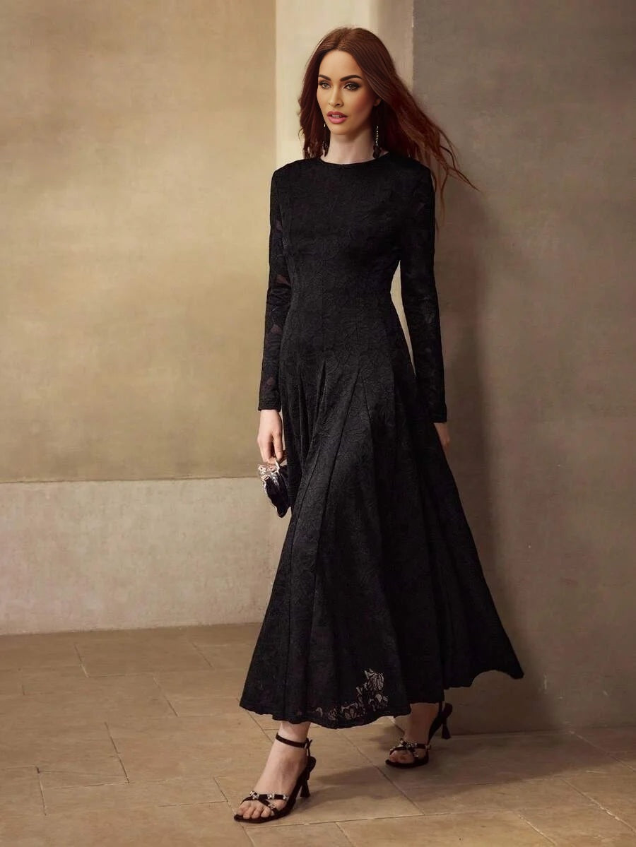 PREMIUM WOMENS LONG SLEEVE LACE EMBROIDERED CEREMONIAL DRESS