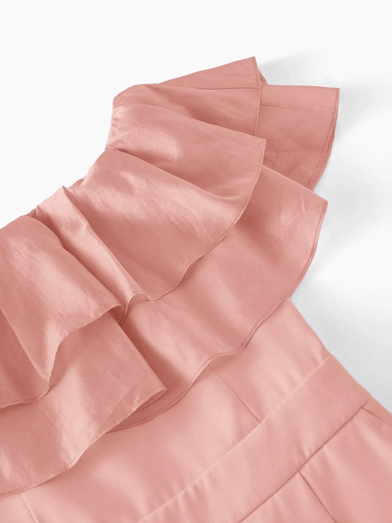 PREMIUM WOMENS OFF SHOULDER RUFFLE TRIM FITTED WAIST LONG JUMPSUIT