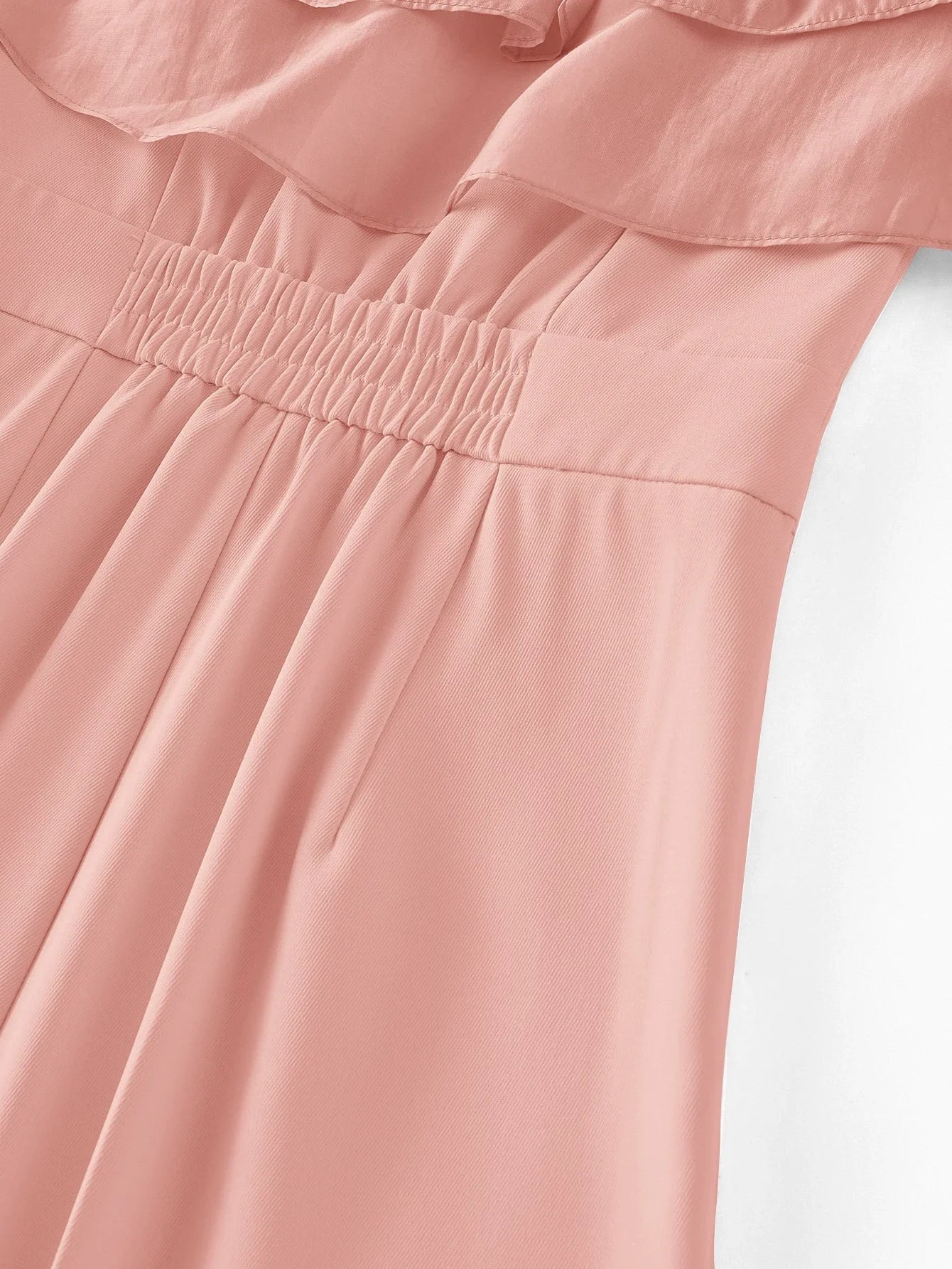 PREMIUM WOMENS OFF SHOULDER RUFFLE TRIM FITTED WAIST LONG JUMPSUIT