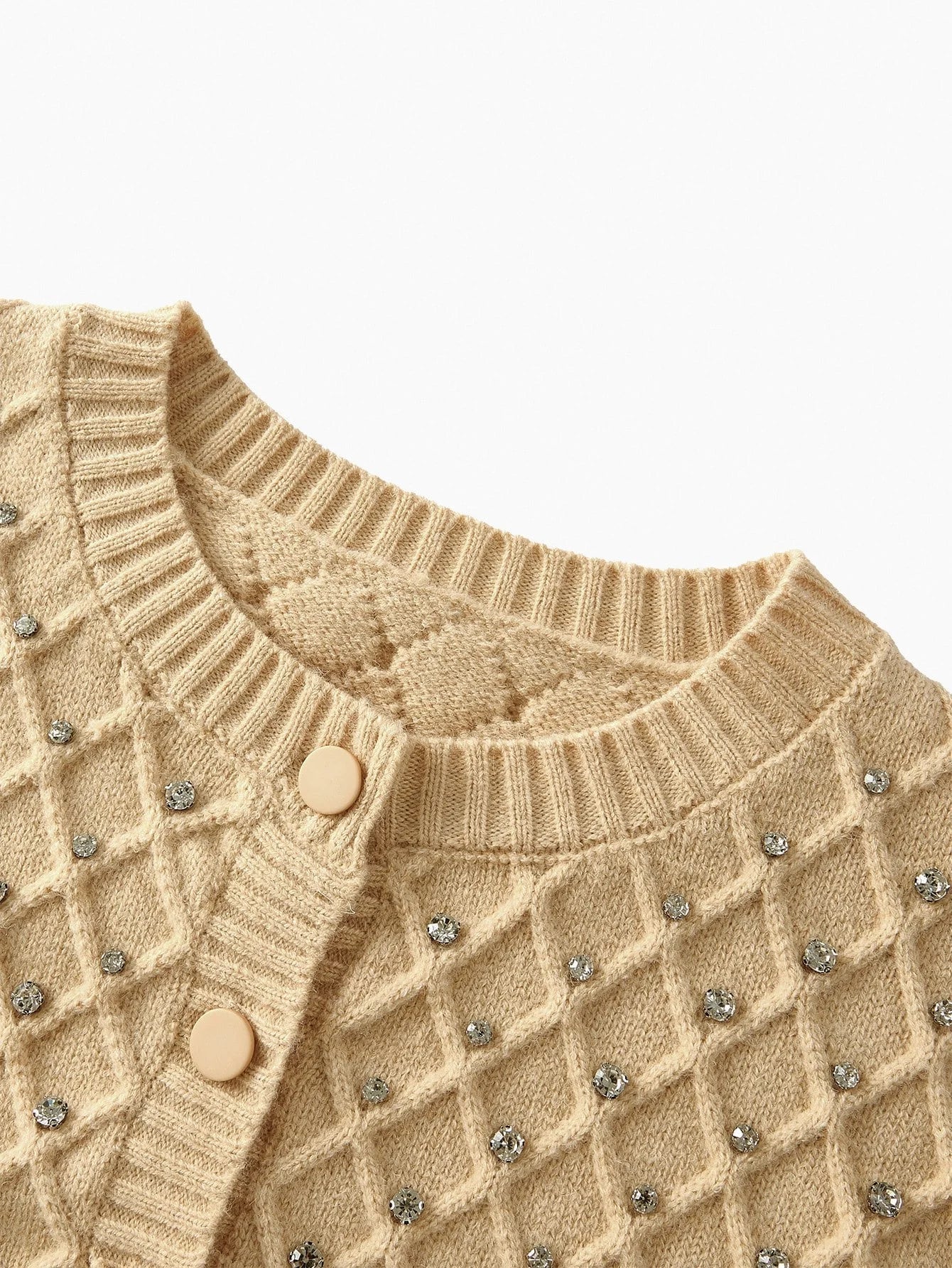 PREMIUM WOMENS ROUND NECK LONG SLEEVE RHINESTONE DECOR ELEGANT LONG SLEEVE CARDIGAN