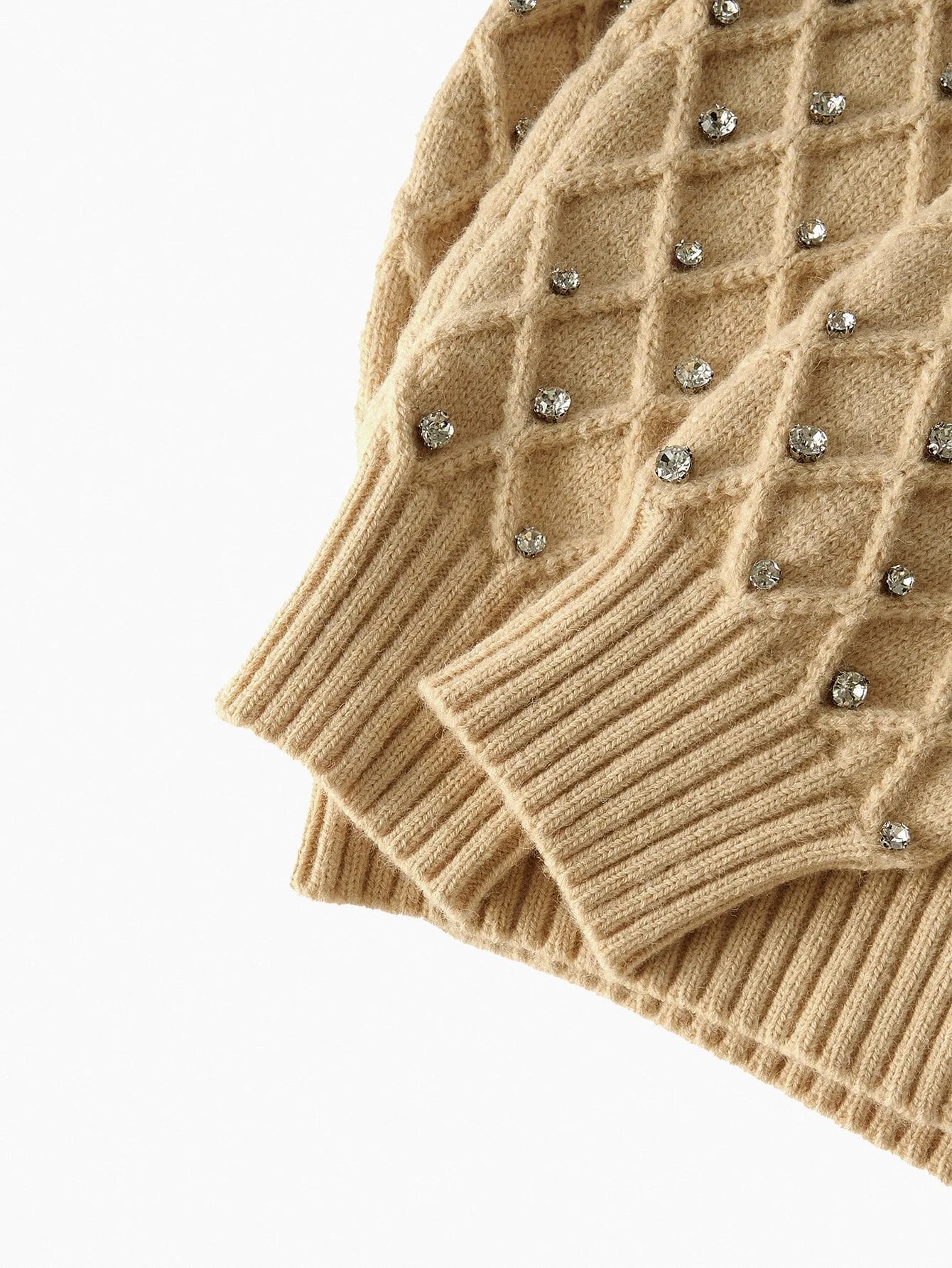 PREMIUM WOMENS ROUND NECK LONG SLEEVE RHINESTONE DECOR ELEGANT LONG SLEEVE CARDIGAN