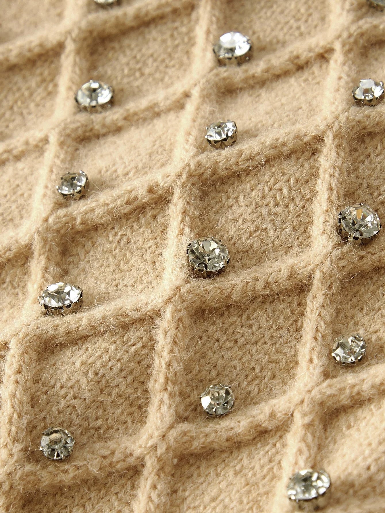 PREMIUM WOMENS ROUND NECK LONG SLEEVE RHINESTONE DECOR ELEGANT LONG SLEEVE CARDIGAN