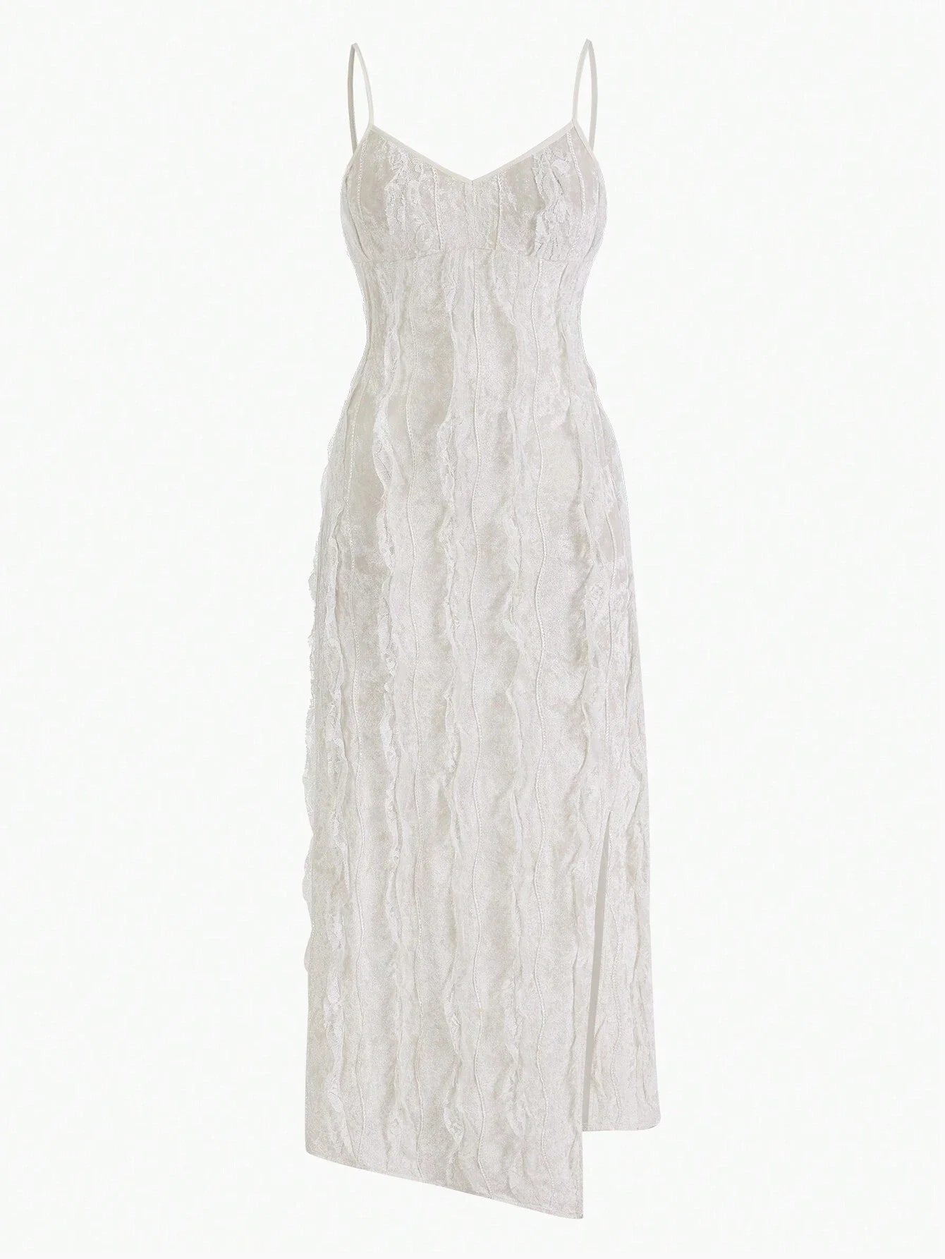 PREMIUM WOMENS SLEEVELESS BODYCON LONG DRESS WITH MULTIPLE TIERED LAYERED FRILL AND SPAGHETTI