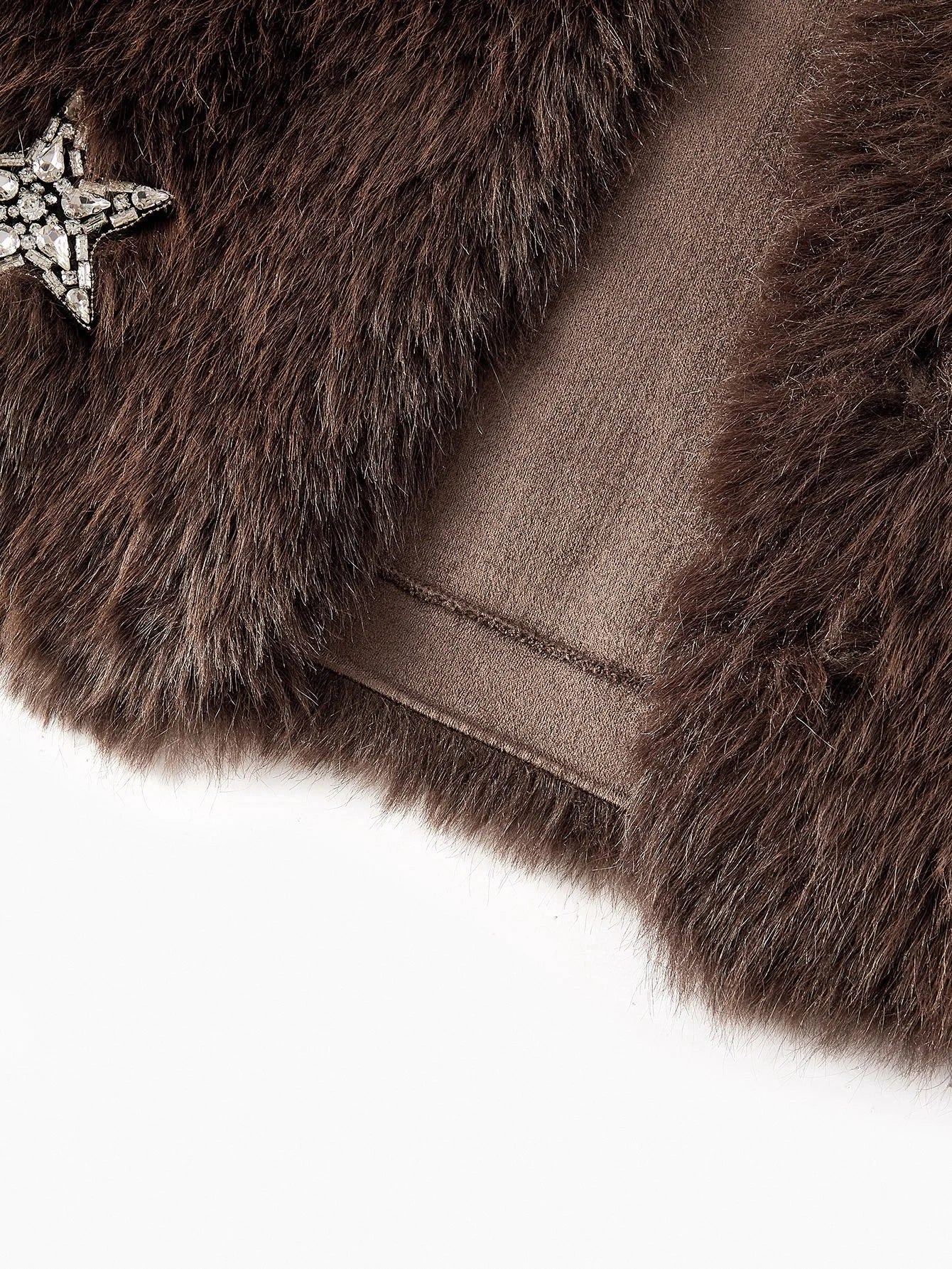 PREMIUM WOMENS STAR RHINESTONE EMBELLISHED FAUX FUR SHORT COAT AUTUMNWINTER