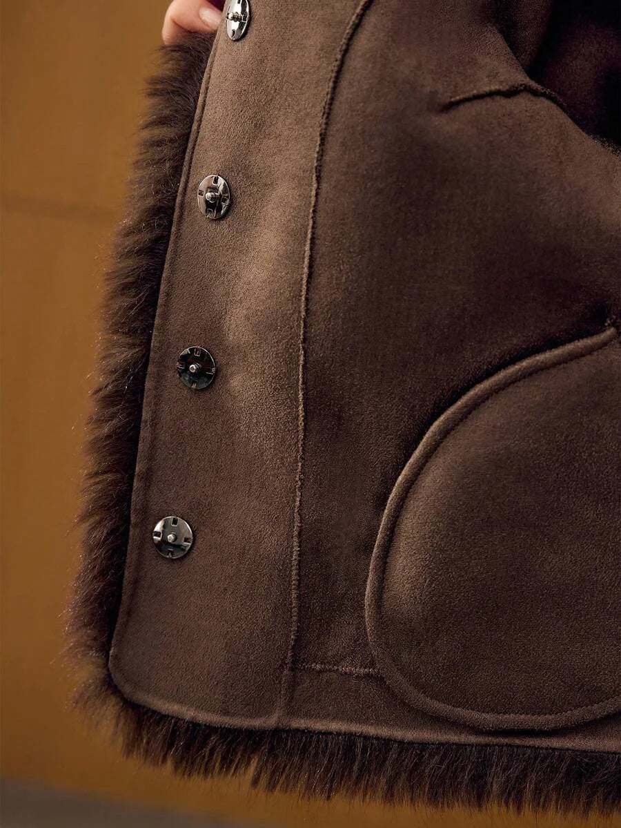 PREMIUM WOMENS STAR RHINESTONE EMBELLISHED FAUX FUR SHORT COAT AUTUMNWINTER