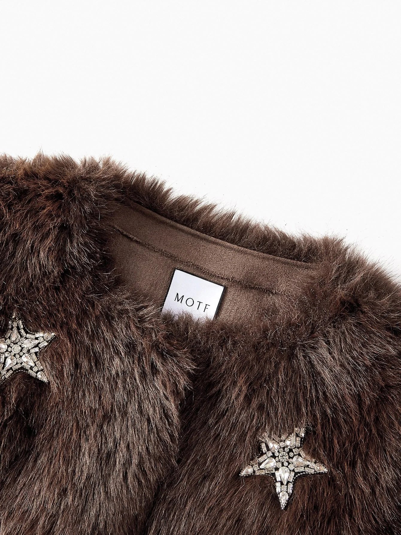 PREMIUM WOMENS STAR RHINESTONE EMBELLISHED FAUX FUR SHORT COAT AUTUMNWINTER