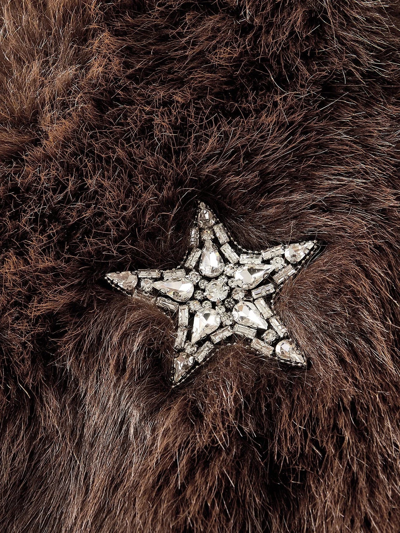 PREMIUM WOMENS STAR RHINESTONE EMBELLISHED FAUX FUR SHORT COAT AUTUMNWINTER