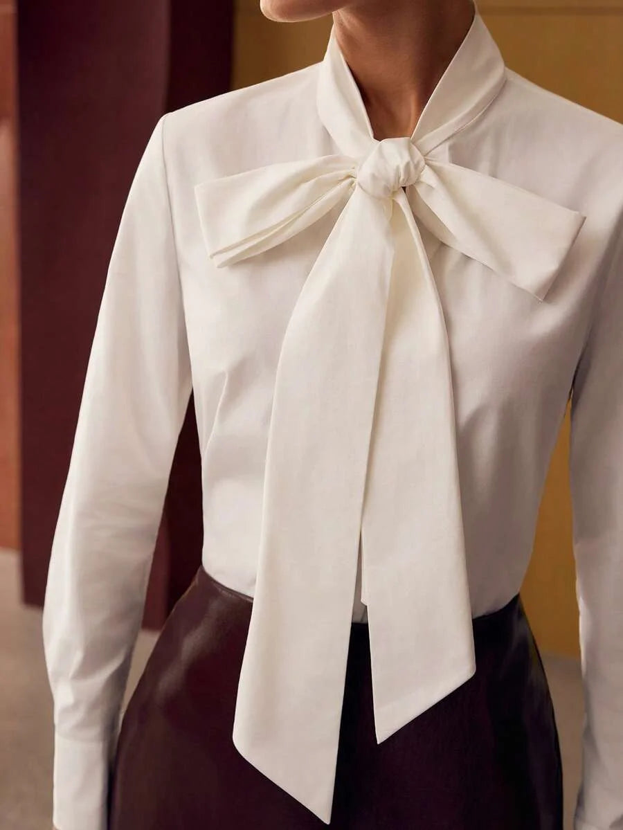 PREMIUM WOMENS TIE NECK SHIRT amp PU LEATHER SKIRT 2PIECE SET