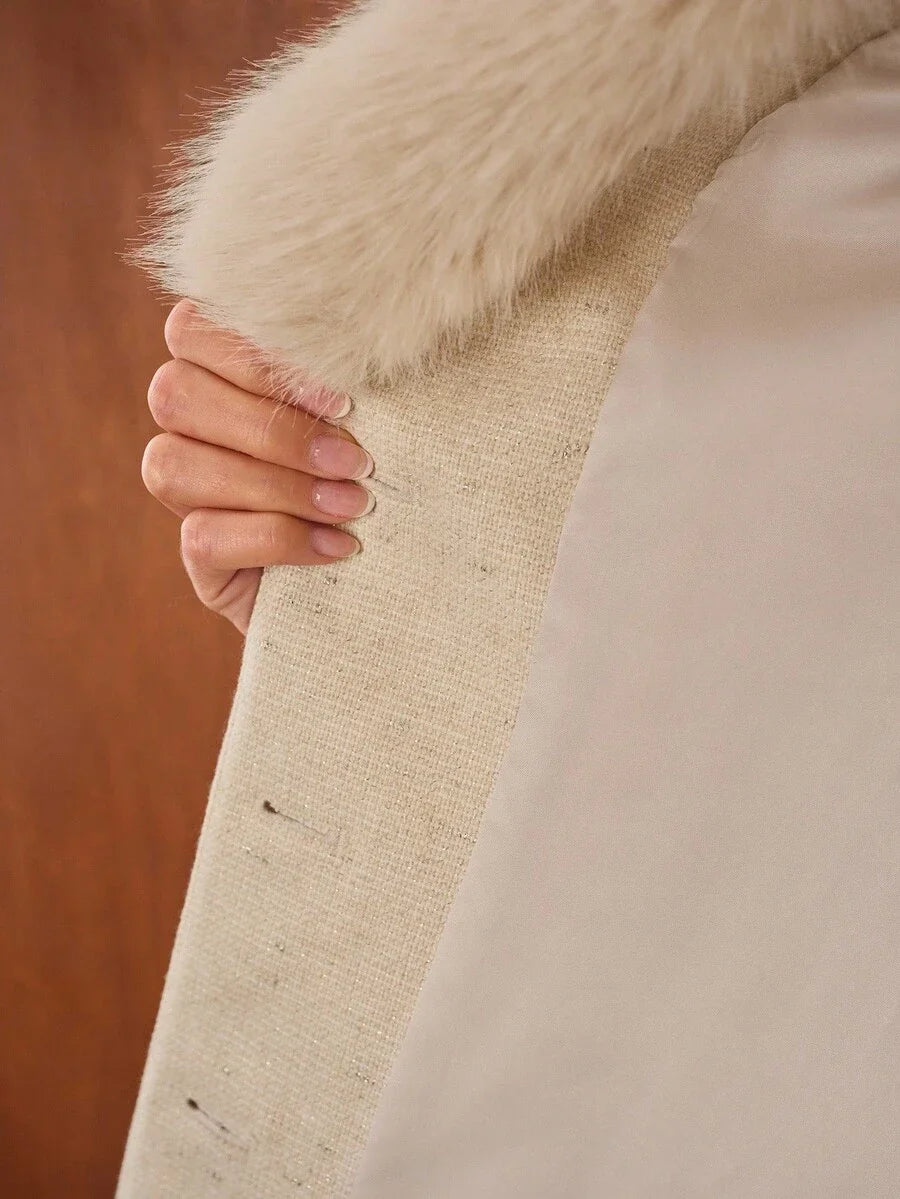 PREMIUM WOMENS WOOL BLEND FAUX FUR PATCHWORK OVERCOAT AUTUMNWINTER