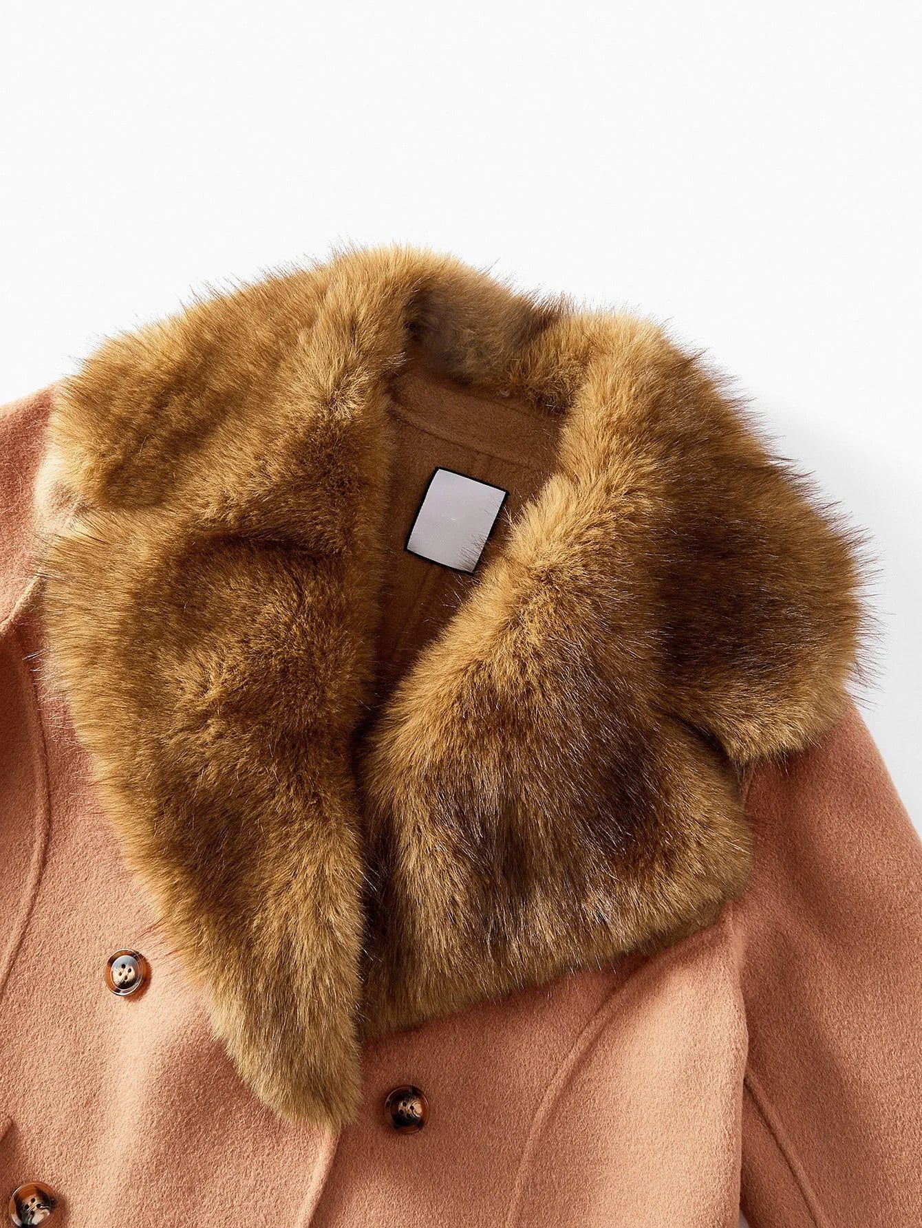 PREMIUM WOMENS WOOL CONTRAST FURRY COLLAR OVERCOAT AUTUMNWINTER