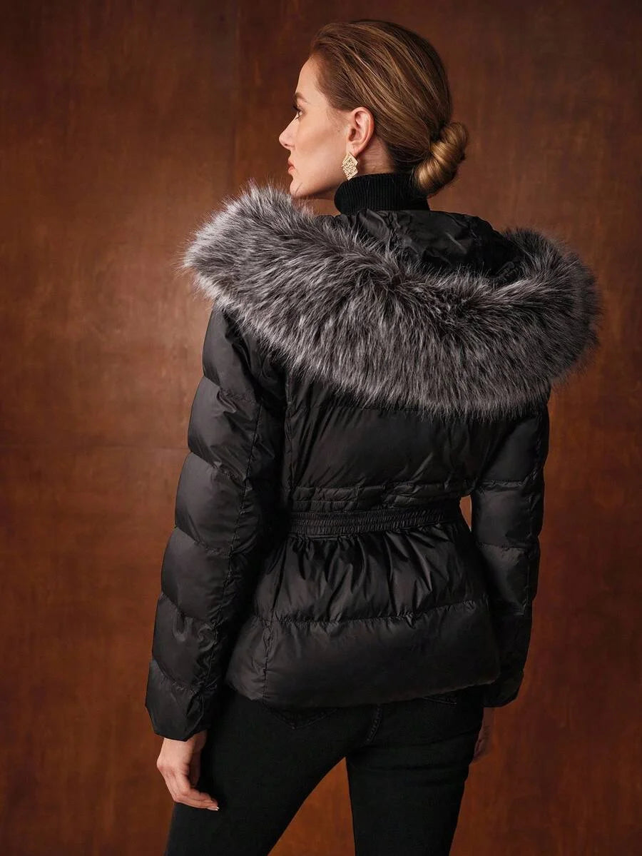 PREMIUM WOMENS ZIP UP HOODED COTTON PADDED COAT WITH FUR COLLAR AUTUMNWINTER