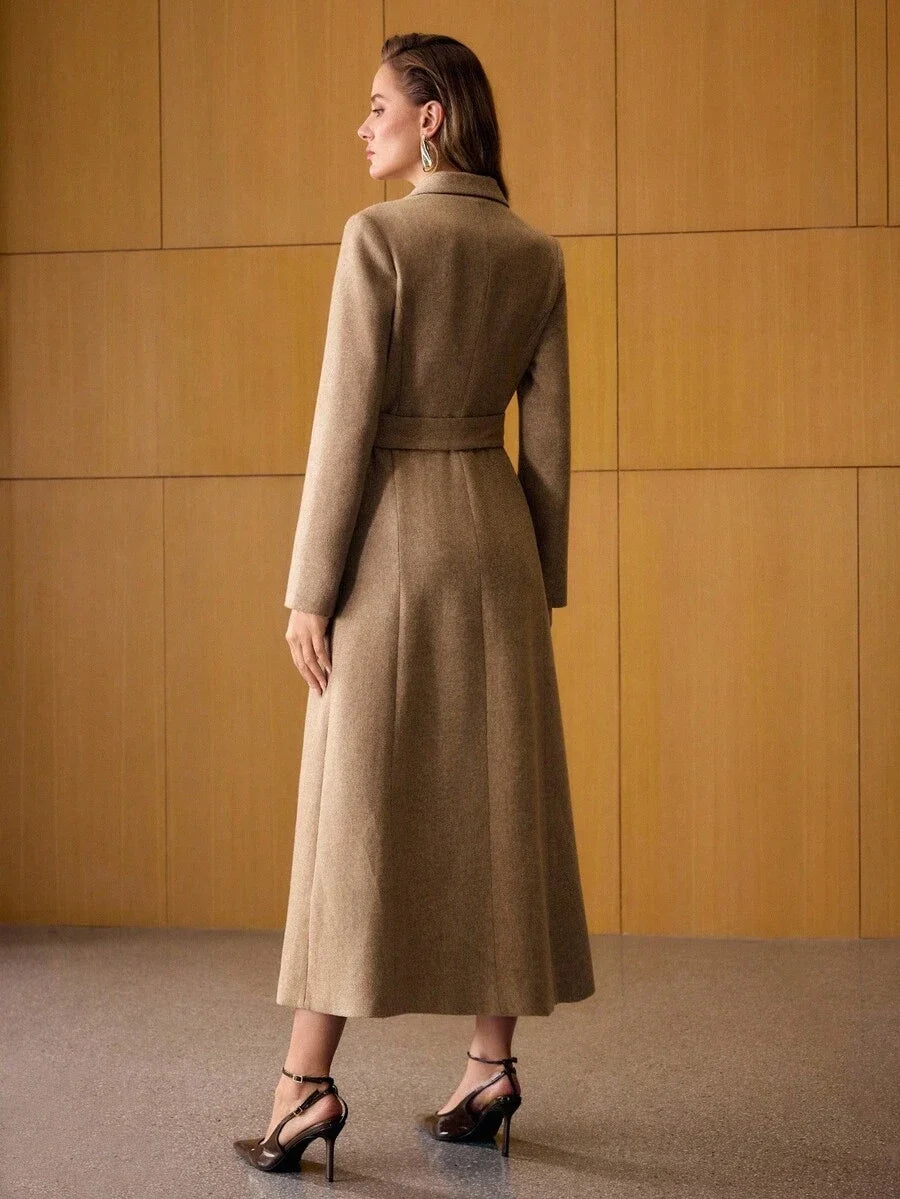 PREMIUM WOOL APPLIQUES BELTED OVERCOAT