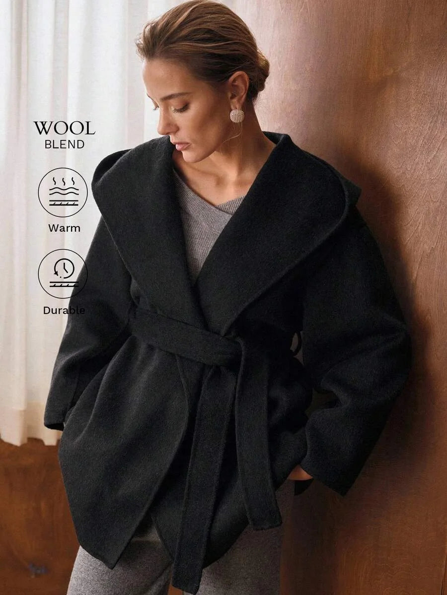PREMIUM WOOL BELTED HOODED OVERCOAT