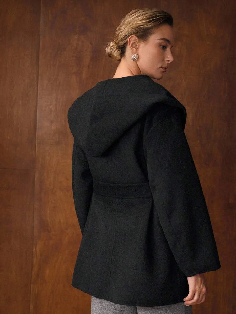 PREMIUM WOOL BELTED HOODED OVERCOAT