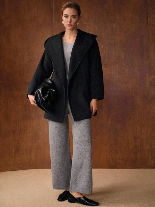 PREMIUM WOOL BELTED HOODED OVERCOAT