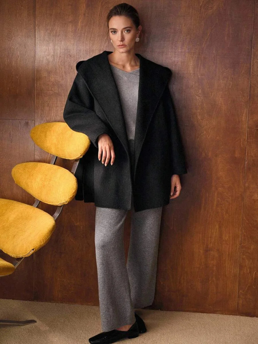 PREMIUM WOOL BELTED HOODED OVERCOAT