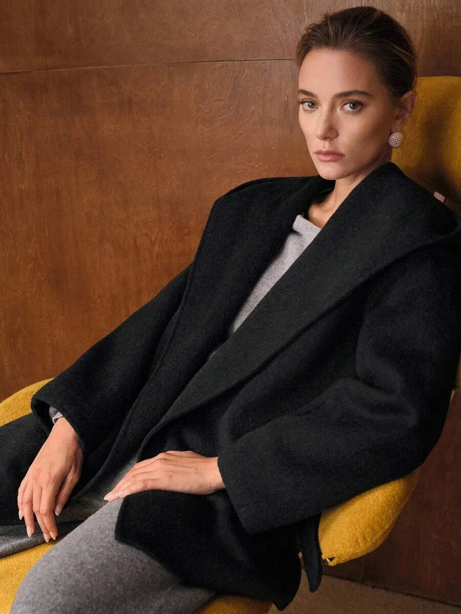 PREMIUM WOOL BELTED HOODED OVERCOAT