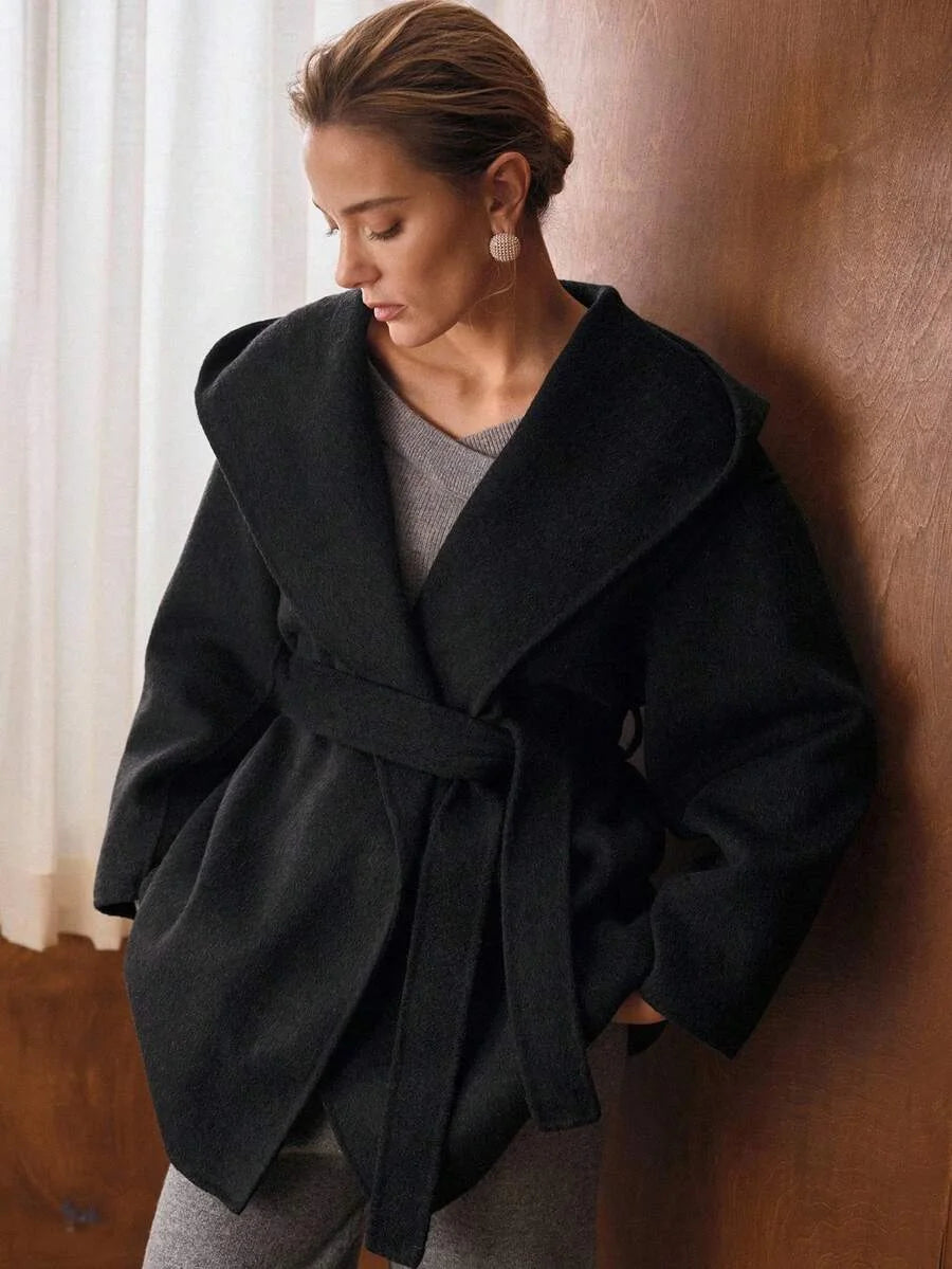 PREMIUM WOOL BELTED HOODED OVERCOAT