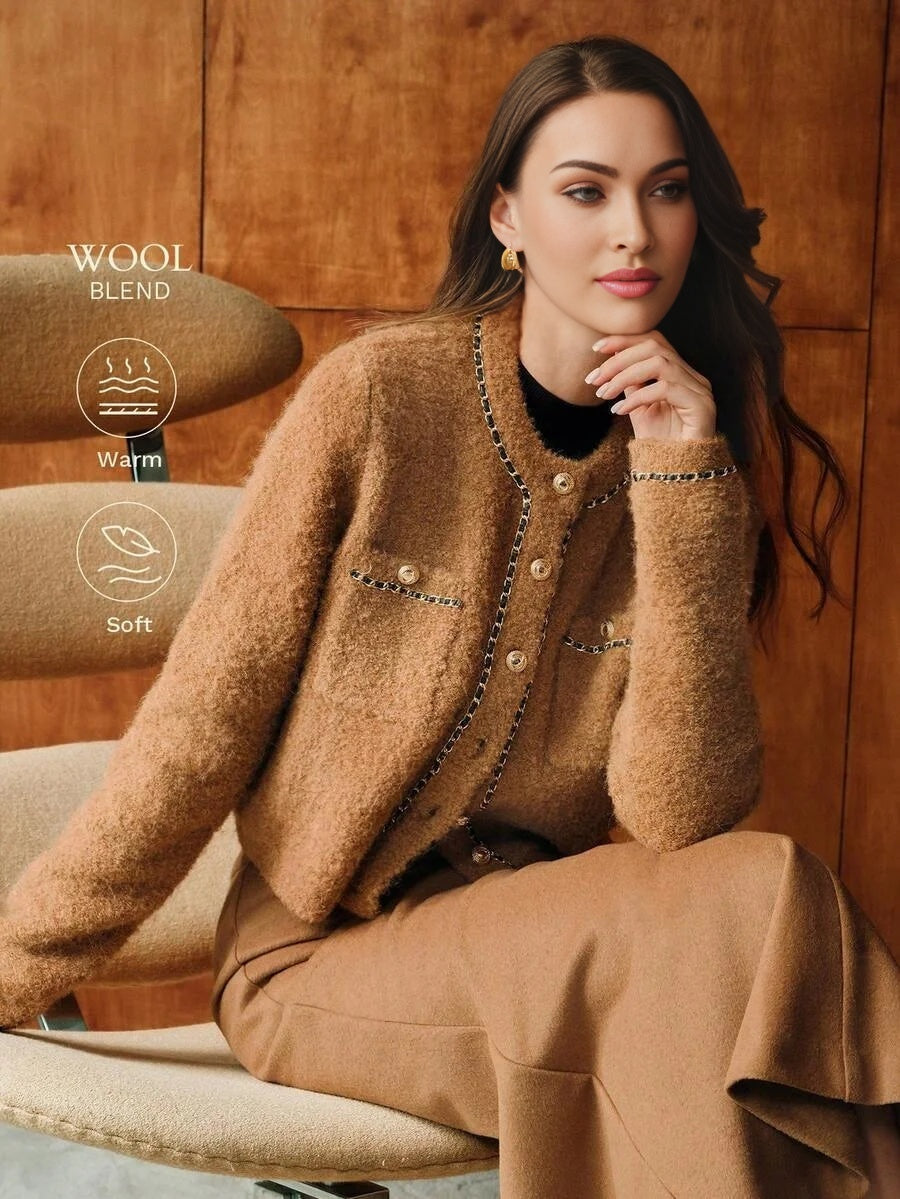 PREMIUM WOOL CONTRAST BINDING CARDIGAN