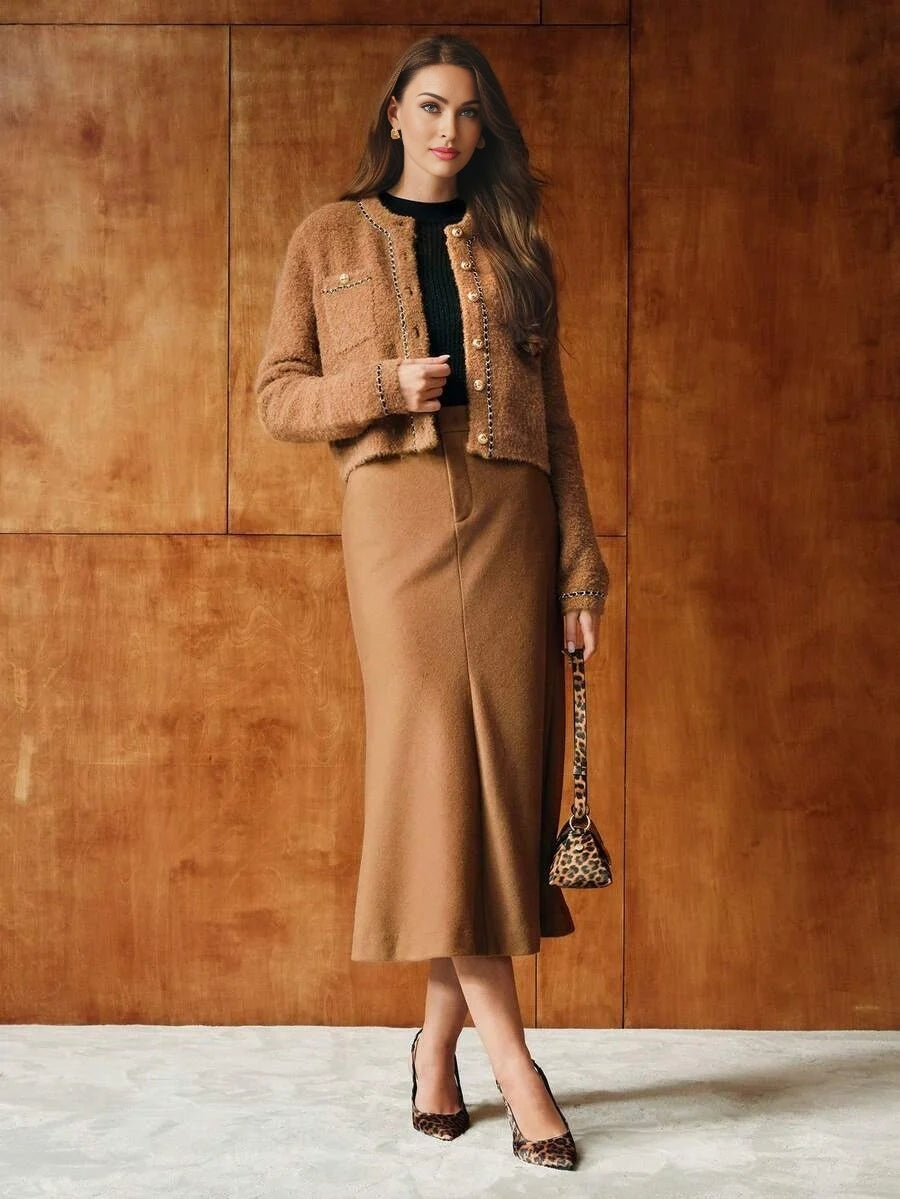 PREMIUM WOOL CONTRAST BINDING CARDIGAN