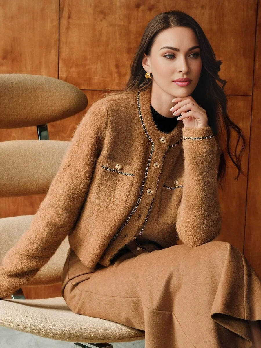 PREMIUM WOOL CONTRAST BINDING CARDIGAN