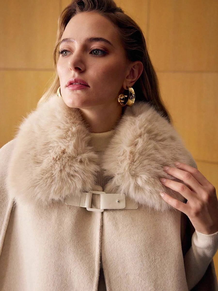 PREMIUM WOOL CONTRAST FAUX FUR OVERCOAT