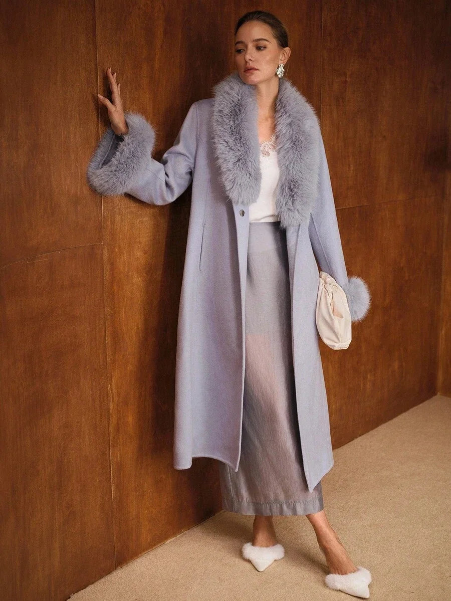 PREMIUM WOOL CONTRAST FAUX FUR OVERCOAT