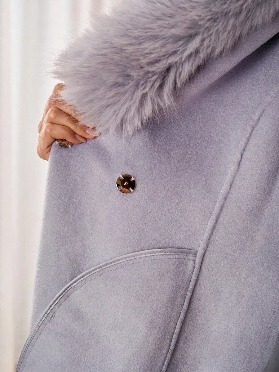 PREMIUM WOOL CONTRAST FAUX FUR OVERCOAT