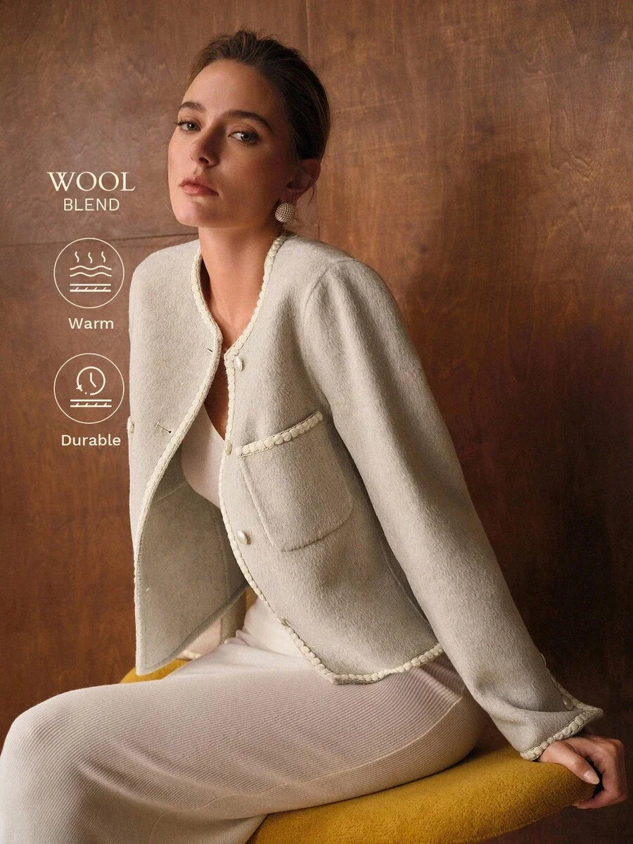 PREMIUM WOOL CONTRAST TAPE TRIM PATCH POCKET OVERCOAT